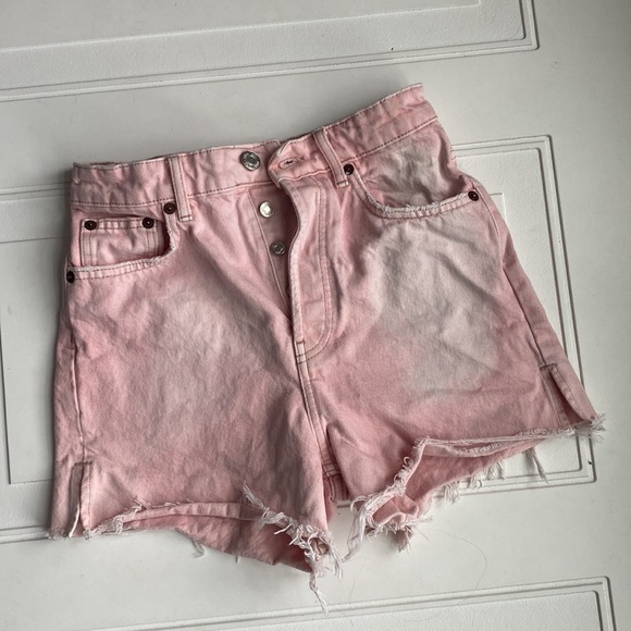 Zara High Rise Button Fly Cutoff Jean Shorts Pink 4 - Picture 2 of 7